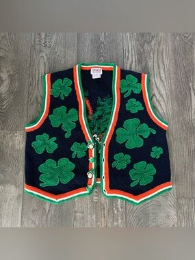 Vintage St. Patrick’s Day Irish Clover Knit Sweater Vest Size L